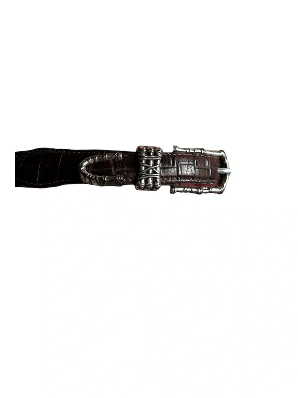 Brighton Brown Croc Embossed Leather Belt Medium Silver Western Hardware Vintage